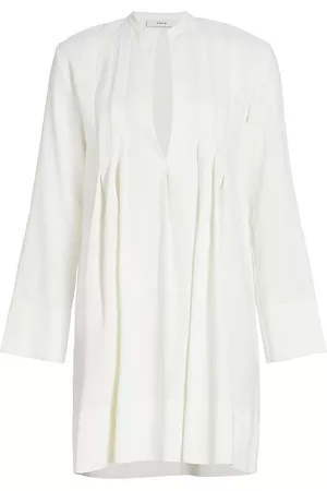 Vince Women Long Sleeve Dresses - Women's Long-Sleeve Trapeze Minidress - Off White - Size 0 - Off White - Size 0