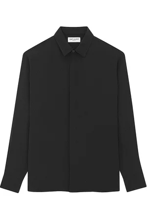 Saint Laurent Men Shirts - Men's Yves Collar Classic Shirt in Matte And Shiny Silk - Black - Size 15.75 - Black - Size 15.75