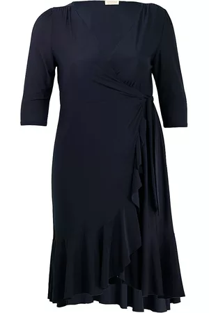 Kiyonna Women Graduation Dresses - Women's Whimsy Ruffle Wrap Dress - Navy Blue - Size Large - Navy Blue - Size Large