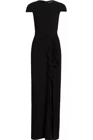 Oscar de la Renta Women Evening Dresses - Women's Cady Short-Sleeve Column Gown - Black - Size 0 - Black - Size 0