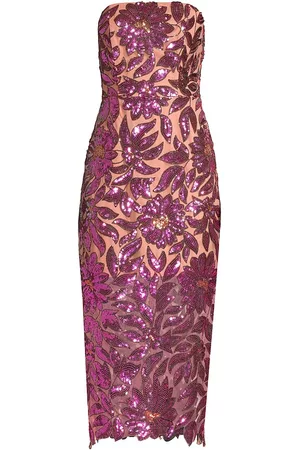 Milly Women Sequin Strapless Dresses - Women's Olea Strapless Sequin Midi-Dress - Pink Multi - Size 0 - Pink Multi - Size 0