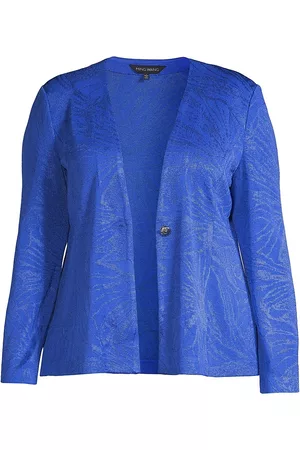 Ming Wang Women Floral Jackets - Women's Floral Jacquard Knit Jacket - Dazzling Blue - Size 14 - Dazzling Blue - Size 14