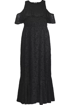 Kiyonna Women Evening Dresses - Women's Riviera Lace Cold-Shoulder Gown - Black Noir - Size 10 - Black Noir - Size 10