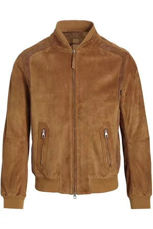 brett johnson Men Leather Jackets - Men's Perforated Suede Bomber Jacket - Sahara - Size 46 - Sahara - Size 46