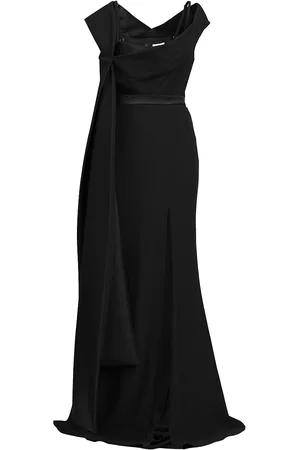 Alexander McQueen Women Strapless Dresses - Women's Draped Off-The-Shoulder Gown - Black - Size 16 - Black - Size 16