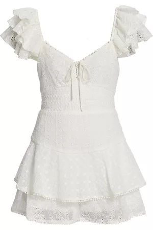 ALICE+OLIVIA Women Mini Dresses - Women's Hartford Tiered Eyelet Minidress - White - Size 14 - White - Size 14