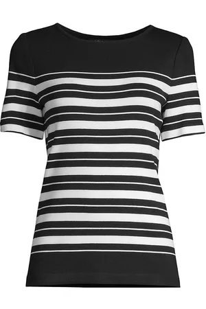 Misook Women Blouses - Women's Shadow Stripe Tunic Top - Black White - Size XS - Black White - Size XS