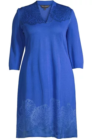 Ming Wang Women Knitted Dresses - Women's Jacquard Soft Knit Dress - Dazzling Blue - Size 14 - Dazzling Blue - Size 14