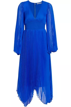 ALICE+OLIVIA Women Asymmetrical Dresses - Women's Sion Pleated Asymmetric Midi-Dress - Sapphire - Size 4 - Sapphire - Size 4