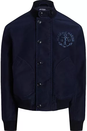 Ralph Lauren Men Leather Jackets - Men's Collared Cotton Jacket - Aviator Navy - Size Large - Aviator Navy - Size Large