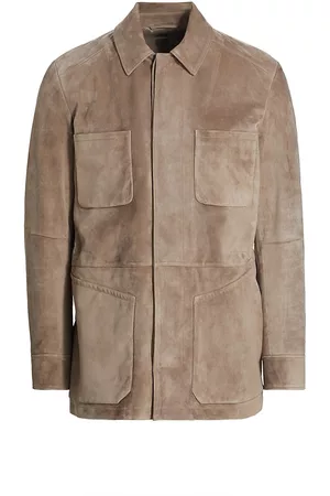 brett johnson Men Leather Jackets - Men's Lugano Suede Field Jacket - Mud - Size 38 - Mud - Size 38