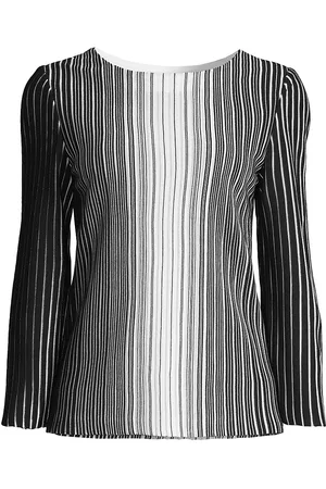 Misook Women Blouses - Women's Ombré Stripe Tunic Top - Black New Ivory - Size XS - Black New Ivory - Size XS