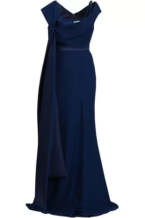 Alexander McQueen Women Strapless Dresses - Women's Draped Off-The-Shoulder Gown - Blue - Size 8 - Blue - Size 8