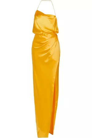 The Sei Women Halter Neck Dresses - Women's Halter Cowlneck Silk Gown - Canary - Size 0 - Canary - Size 0