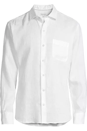 Peter Millar Men Sports T-Shirts - Men's Crown Coastal Garment-Dyed Linen Sport Shirt - White - Size Small - White - Size Small