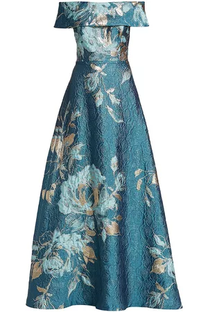 Teri Jon by Rickie Freeman Women Strapless Dresses - Women's Floral Off-The-Shoulder Gown - Peacock Gold - Size 2 - Peacock Gold - Size 2