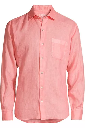 Peter Millar Men Sports T-Shirts - Men's Crown Coastal Garment-Dyed Linen Sport Shirt - Honeysuckle - Size Small - Honeysuckle - Size Small
