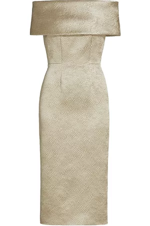 Catherine Regehr Women Strapless Dresses - Women's Silk Cloqué Off-The-Shoulder Midi-Dress - Light Bronze - Size 6 - Light Bronze - Size 6