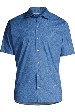 Peter Millar Men Sports T-Shirts - Men's Crown Sea Swell Cotton-Stretch Sport Shirt - Blue Granite - Size Medium - Blue Granite - Size Medium
