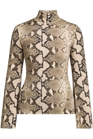 Stella McCartney Women High Neck Tops - Women's Turtleneck Python-Print Jersey Top - Brown Multi - Size Large - Brown Multi - Size Large