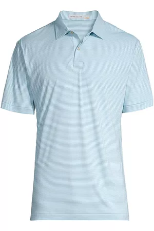 Peter Millar Men Polo T-Shirts - Men's Crown Sport Featherweight Stripe Polo Shirt - Icicle - Size Large - Icicle - Size Large