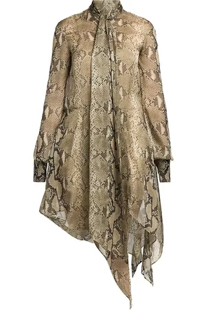 Stella McCartney Women Casual Dresses - Women's Python-Print Silk Shirtdress - Brown Multi - Size 10 - Brown Multi - Size 10