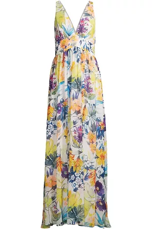 Liv Foster Women Floral Dresses - Women's Floral Chiffon Sleeveless Gown - Ivory Multi - Size 4 - Ivory Multi - Size 4