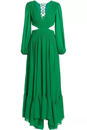 PATBO Women Long Sleeve Dresses - Women's Long-Sleeve Cut-Out Gown - Emerald - Size 0 - Emerald - Size 0