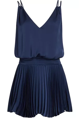 Ramy Brook Women Mini Dresses - Women's Pleated Satin Blouson Minidress - Spring Navy - Size XS - Spring Navy - Size XS