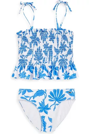 Vineyard Vines Girls Swimsuits - Little Girl's & Girl's 2-Piece Smocked Tankini Swimsuit - Floral Blue - Size 3 - Floral Blue - Size 3