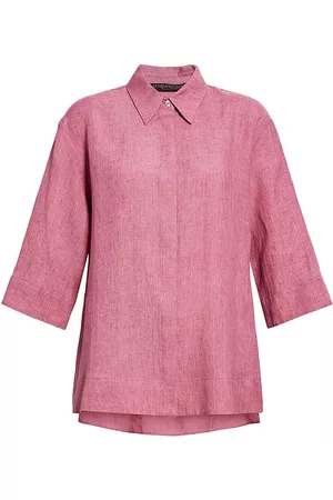 Persona by Marina Rinaldi Women Shirts - Women's Florida Relaxed Linen Shirt - Pink - Size 14W - Pink - Size 14W