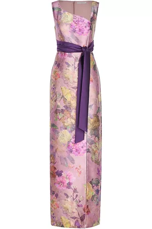 Kay Unger Women Printed Dresses - Women's Cosette Mikado Floral Column Gown - Woodrose Multi - Size 2 - Woodrose Multi - Size 2