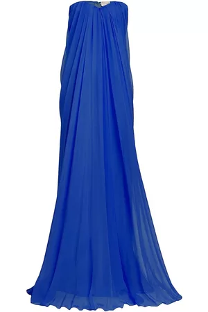 Alexander McQueen Women Strapless Dresses - Women's Strapless Silk Chiffon Gown - Ultramarine - Size 2 - Ultramarine - Size 2
