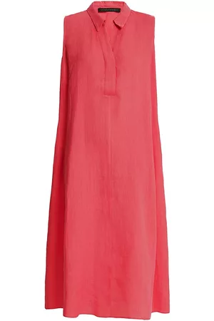 Persona by Marina Rinaldi Women Midi Dresses - Women's Dicitura Sleeveless Linen Midi-Dress - Red - Size 14W - Red - Size 14W