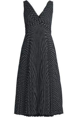 Emanuel Ungaro Women Midi Dresses - Women's Tamara Pleated Dot Chiffon Midi-Dress - Black Multi - Size XS - Black Multi - Size XS