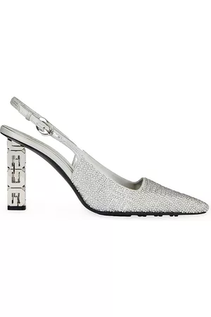 Givenchy Women High Heels - Women's G Cube Slingbacks In 4G Strass - Silvery - Size 7 - Silvery - Size 7