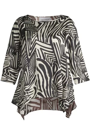 Caroline Rose Women Twill Shirts - Women's Exotic Escape Safari Twill Blouse - Ivory Black - Size 14 - Ivory Black - Size 14