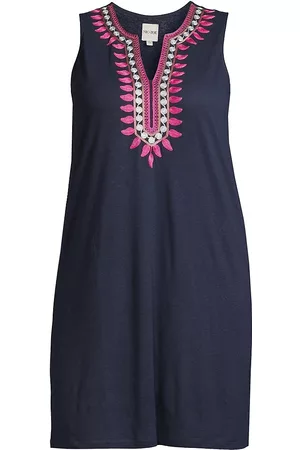NIC+ZOE Women Summer Dresses - Women's Summer Retreat Embroidered Minidress - Indigo Multi - Size 22 - Indigo Multi - Size 22