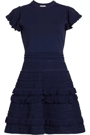 Shoshanna Women Knit & Sweater Dresses - Women's Sofie Frill-Trimmed Knit Minidress - Navy - Size XS - Navy - Size XS