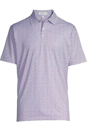 Peter Millar Men Polo T-Shirts - Men's Crown Sport Pina Skullada Performance Jersey Polo Shirt - White Havana Pink - Size Medium - White Havana Pink - Size Medium