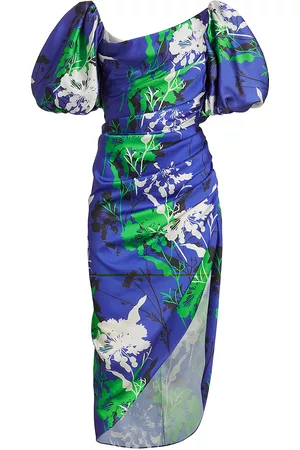 PRABAL GURUNG Women Puff Sleeve & Puff Shoulder Dresses - Women's Floral Puff-Sleeve Midi-Dress - Cobalt Multi - Size 2 - Cobalt Multi - Size 2