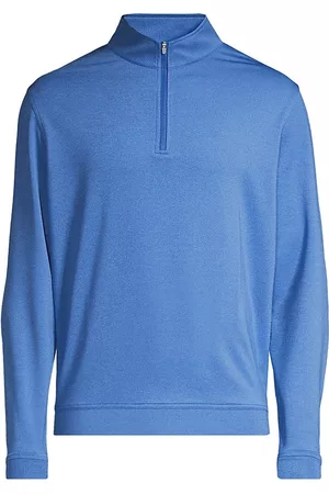 Peter Millar Men Sports Hoodies - Men's Crown Sport Perth Mélange Performance Quarter-Zip Pullover - Starboard Blue - Size Small - Starboard Blue - Size Small