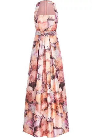 Kay Unger Women Printed & Patterned Dresses - Women's Annette Belted Floral Gown - Light Orchid Multi - Size 2 - Light Orchid Multi - Size 2