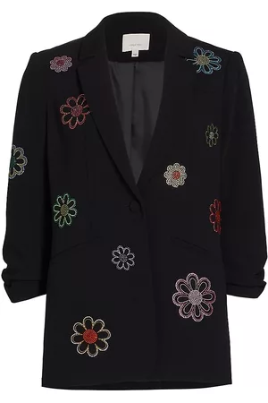 Cinq A Sept Women Floral Jackets - Women's Khloe Floral-Rhinestone Blazer - Black - Size 00 - Black - Size 00