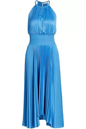 A.L.C. Women Asymmetrical Dresses - Women's Renzo II Asymmetric Pleated Midi-Dress - Blue Sea - Size 00 - Blue Sea - Size 00