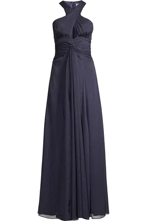 LIKELY Women Halter Dresses - Women's Jeanine Metallic Stripe Halter Gown - Navy - Size 4 - Navy - Size 4