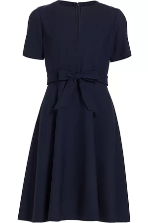 Oscar de la Renta Women Midi Dresses - Women's Short-Sleeve Tie-Front Midi-Dress - Navy - Size 0 - Navy - Size 0