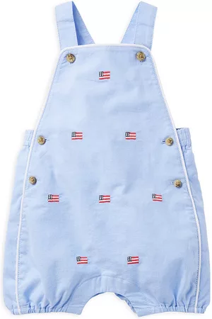 Janie and Jack Dungarees - Baby Boy's Flag Embroidered Oxford Overalls - Blue - Size Newborn - Blue - Size Newborn