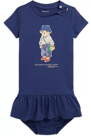 Ralph Lauren Baby Rompers - Baby Girl's Polo Bear Peplum Bodysuit - Freshwater - Size 3 Months - Freshwater - Size 3 Months