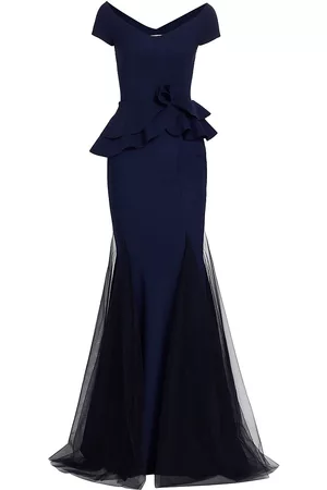 CHIARA BONI Women Evening Dresses & Gowns - Women's Lady Illusion Tulle Gown - Blue Notte - Size 4 - Blue Notte - Size 4
